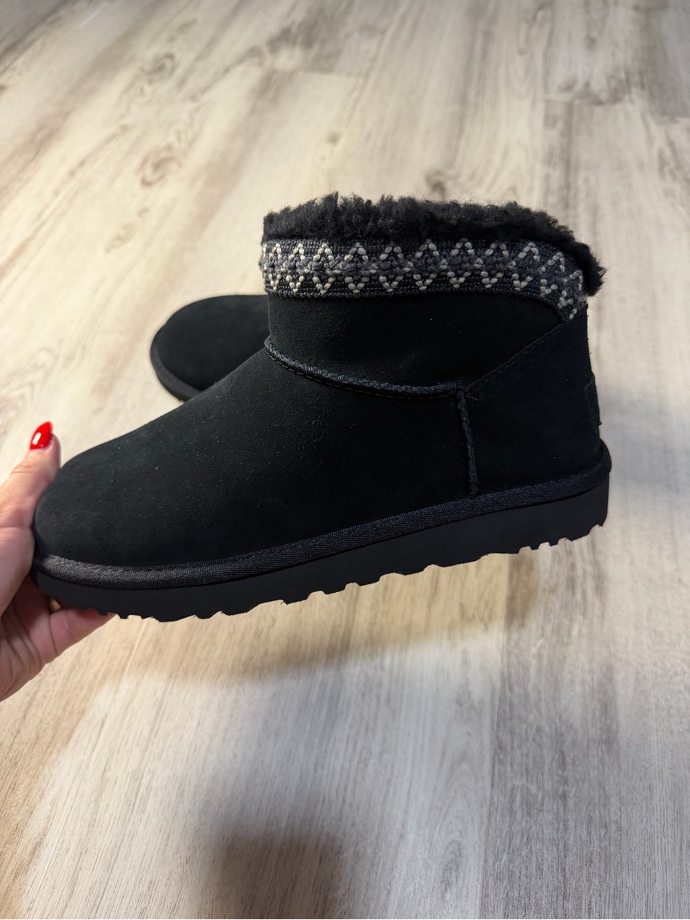 UGG Black Short Shearling-Cuff Ankle Booties